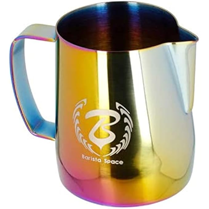 بريستا سبيس إبريق حليب رغوة الحليب للإسبريسو والكابتشينو فوهة دقيقة لفن اللاتيه مصنوع من الفولاذ المقاوم للصدأ 304 سعة 450 مل لون قوس قزح - Image 3