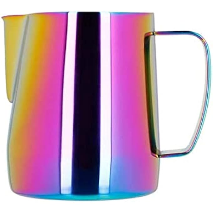 بريستا سبيس إبريق حليب رغوة الحليب للإسبريسو والكابتشينو فوهة دقيقة لفن اللاتيه مصنوع من الفولاذ المقاوم للصدأ 304 سعة 450 مل لون قوس قزح - Image 2