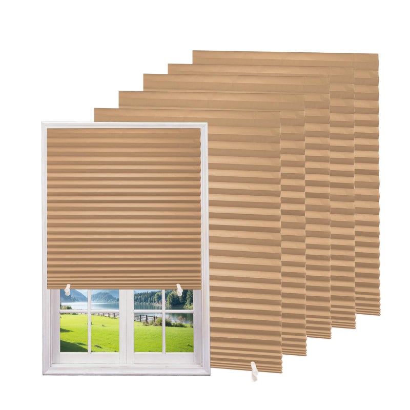Changshade 6-Pack Temporary Pleated Paper Blinds for Window, Cut to Size Adhesive Paper Shades, Portable Room Darkening Stick on Pleated Blinds, No Drilling and Easy to Install, 36" W x 72" H, Brown - Image 1