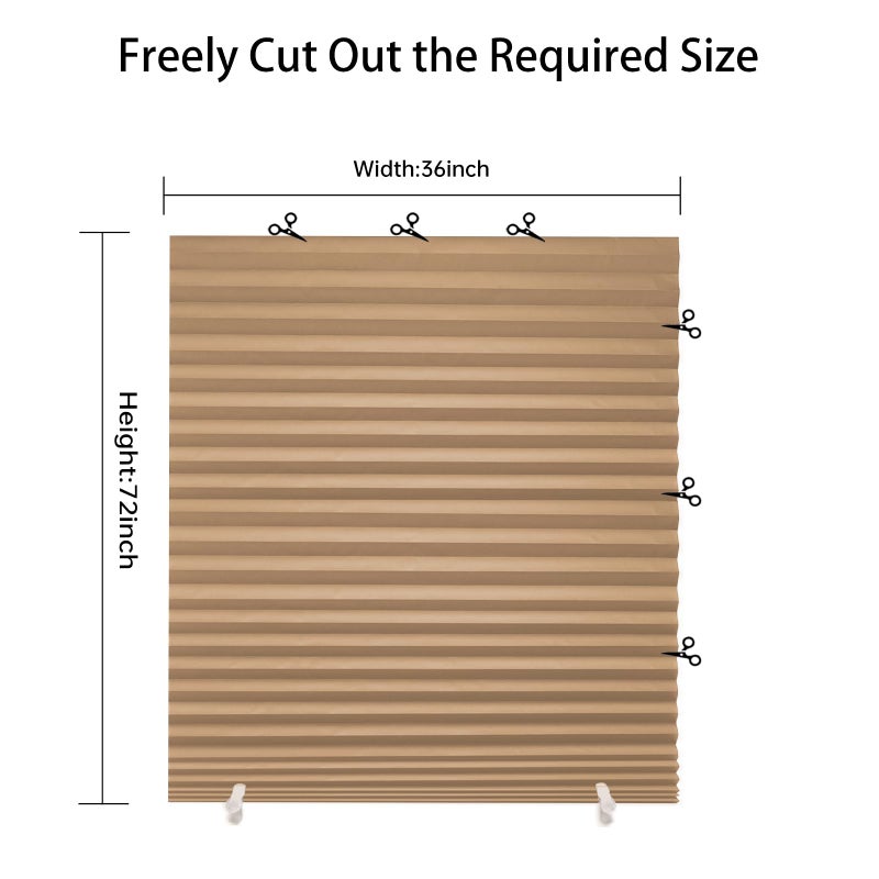 Changshade 6-Pack Temporary Pleated Paper Blinds for Window, Cut to Size Adhesive Paper Shades, Portable Room Darkening Stick on Pleated Blinds, No Drilling and Easy to Install, 36" W x 72" H, Brown - Image 4