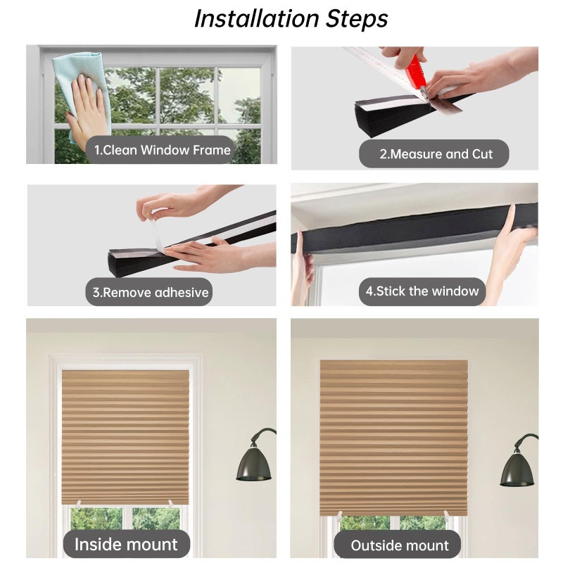 Changshade 6-Pack Temporary Pleated Paper Blinds for Window, Cut to Size Adhesive Paper Shades, Portable Room Darkening Stick on Pleated Blinds, No Drilling and Easy to Install, 36" W x 72" H, Brown - Image 5