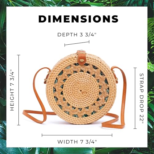Novum Crafts Rattan Bags for Women - Handmade Wicker Woven Purse Handbag Circle Boho Bag Bali (Brown Pattern) - Image 5
