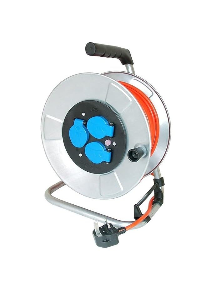 بروماس بكرة كابل معدنية 3 مقابس مع مفتاح مضاء + قابس BS لمصراع الأمان (50 مترًا)