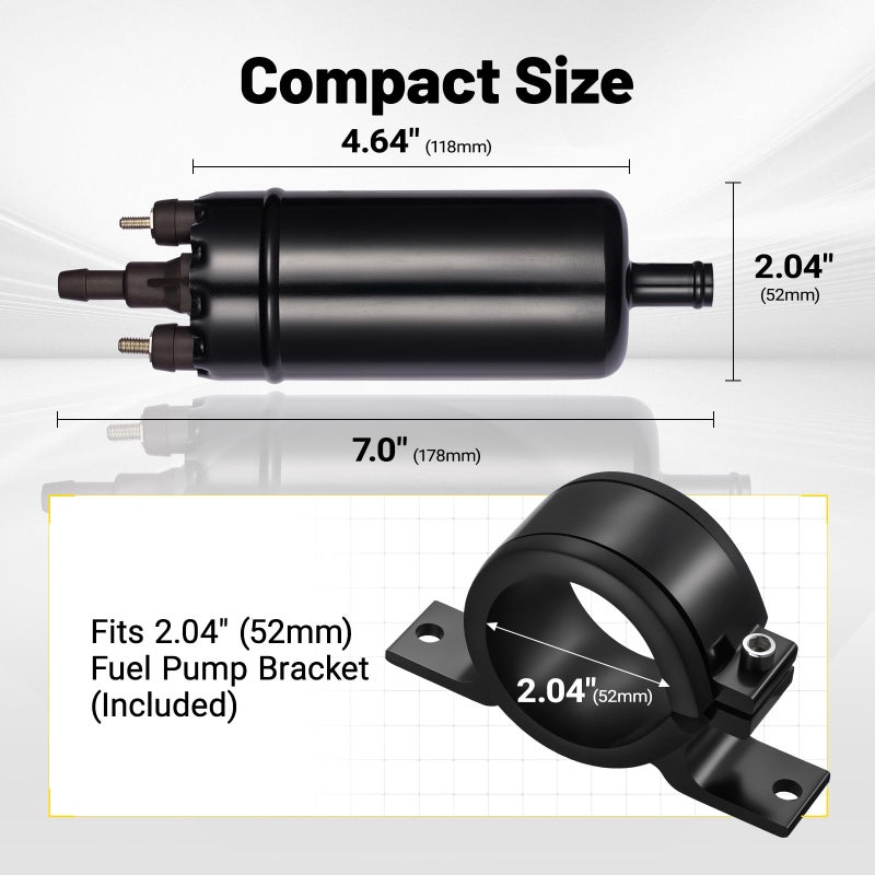 SPBREW External Inline Fuel Pump 12V-13.5V with 255 LPH Max High Flow, 115 PSI High Pressure Fuel Pump, Replacement for 0580464070 with 50mm Bracket Clamp(Black) - Image 3