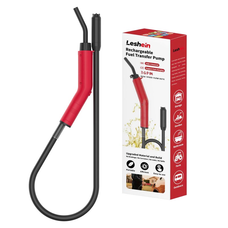 Leshein Fuel Transfer Pump 3GPM, USB Rechargeable Electric Siphon Pump for Gasoline Diesel Water, Portable Leakproof Gas Can Pump with Upgraded Hose Material & Build, Ultra-Fast Oil Transfer Pump - Image 1