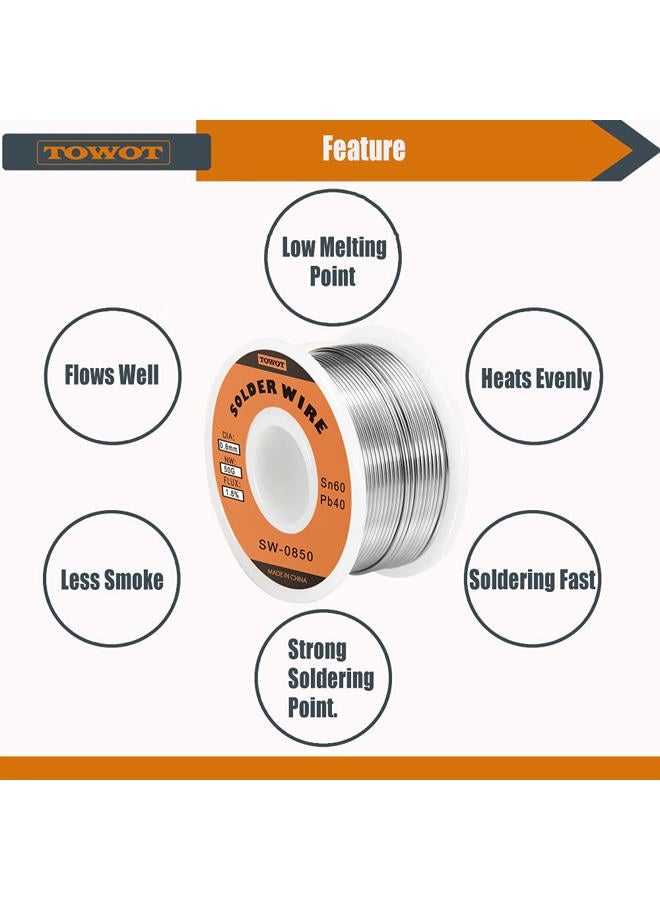 TOWOT Tin Lead Rosin Core Solder Wire for Electrical Soldering, Content 1.8% Solder Flux Sn60-Pb40 (0.8mm, 50g) - Image 2