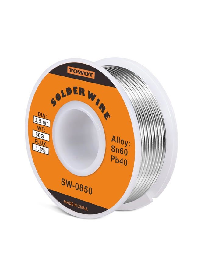 TOWOT Tin Lead Rosin Core Solder Wire for Electrical Soldering, Content 1.8% Solder Flux Sn60-Pb40 (0.8mm, 50g) - Image 1