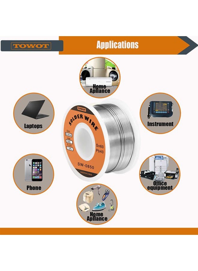 TOWOT Tin Lead Rosin Core Solder Wire for Electrical Soldering, Content 1.8% Solder Flux Sn60-Pb40 (0.8mm, 50g) - Image 3