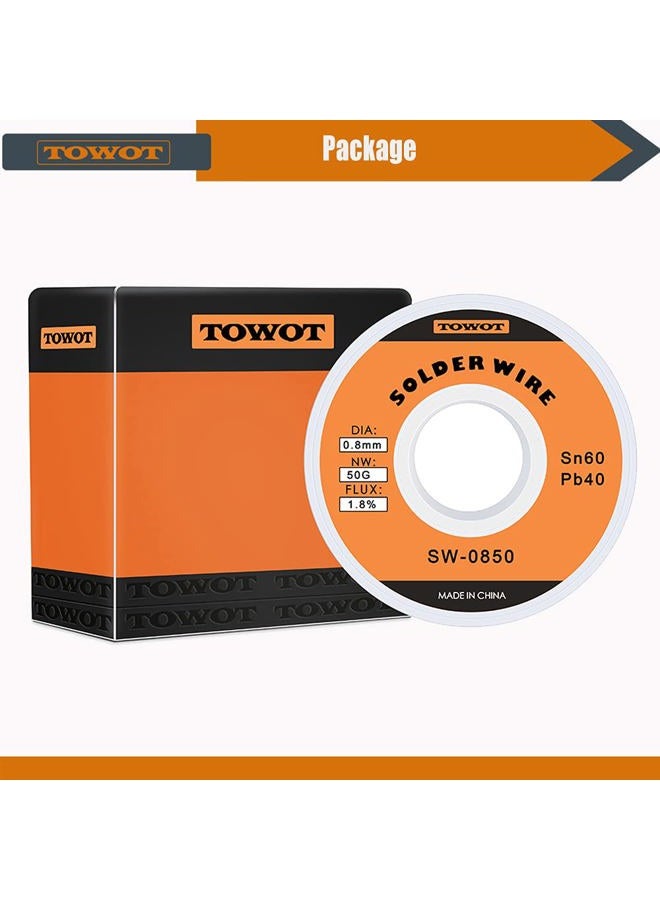 TOWOT Tin Lead Rosin Core Solder Wire for Electrical Soldering, Content 1.8% Solder Flux Sn60-Pb40 (0.8mm, 50g) - Image 4