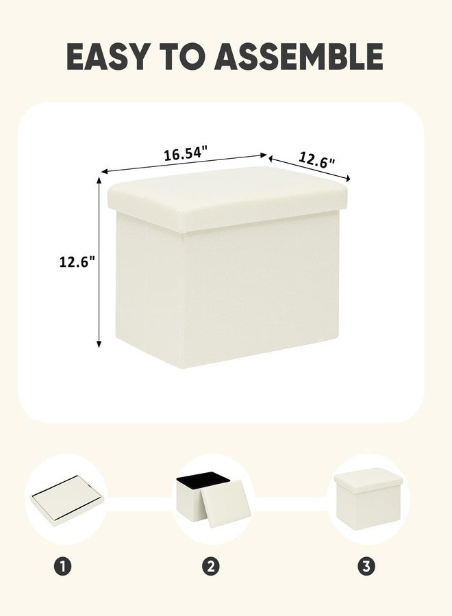 PINPLUS Flat Top Folding Linen Storage Ottoman 16.5", 36L Collapsible Storage Cube with Lid, 250 lbs Load Capacity, Fabric Foot Rest Seat for Living Room, Bedroom, Closet,Cream White - Image 4