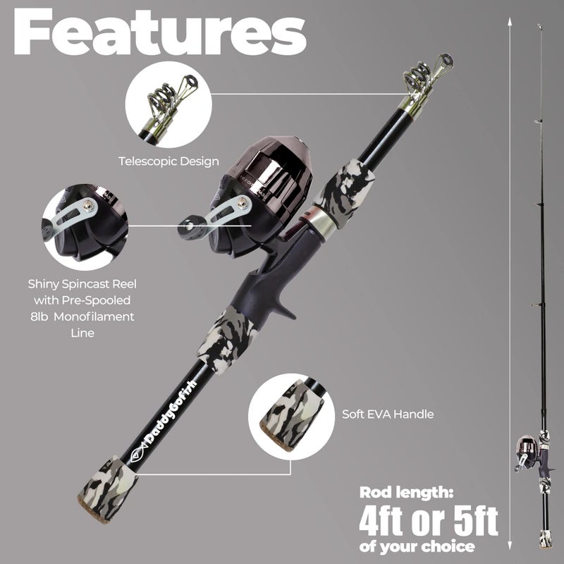 DaddyGoFish Kids Fishing Pole - Rod Reel Combo Tackle Box Starter Set - First Year Small Dock Gear Kit for Boys Girls Toddler Youth Age Beginner Little Children Junior Anglers (Black, 5ft) - Image 3