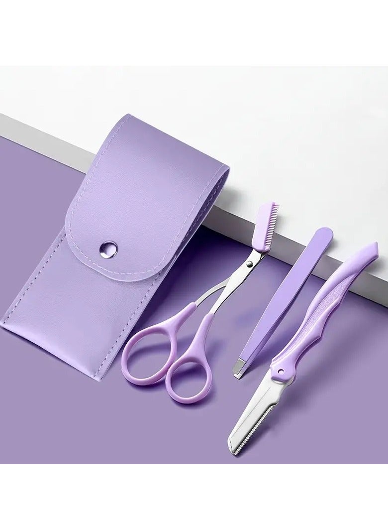 ORiTi Eyebrow Grooming Kit Eyebrow Tweezers Lightweight Stainless Steel Eyebrow Scissors with Comb Folding Eyebrow Scraper Salon Use Purple - Image 1