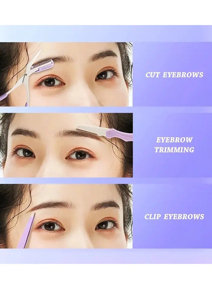 ORiTi Eyebrow Grooming Kit Eyebrow Tweezers Lightweight Stainless Steel Eyebrow Scissors with Comb Folding Eyebrow Scraper Salon Use Purple - Image 3