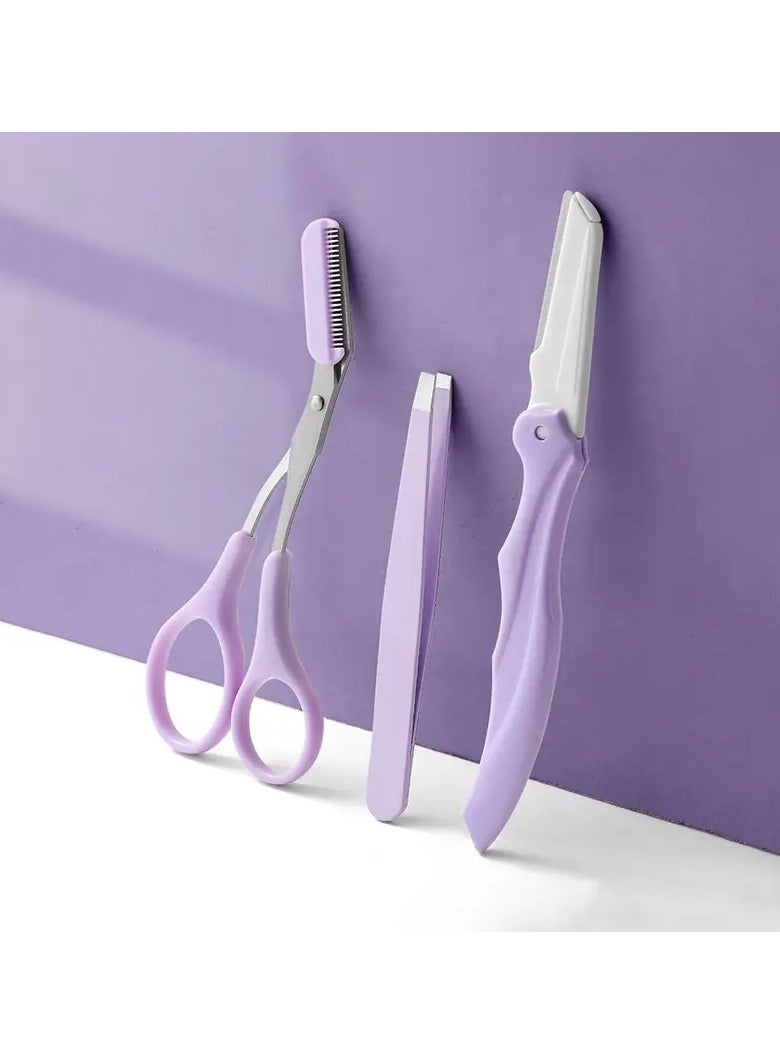 ORiTi Eyebrow Grooming Kit Eyebrow Tweezers Lightweight Stainless Steel Eyebrow Scissors with Comb Folding Eyebrow Scraper Salon Use Purple - Image 5