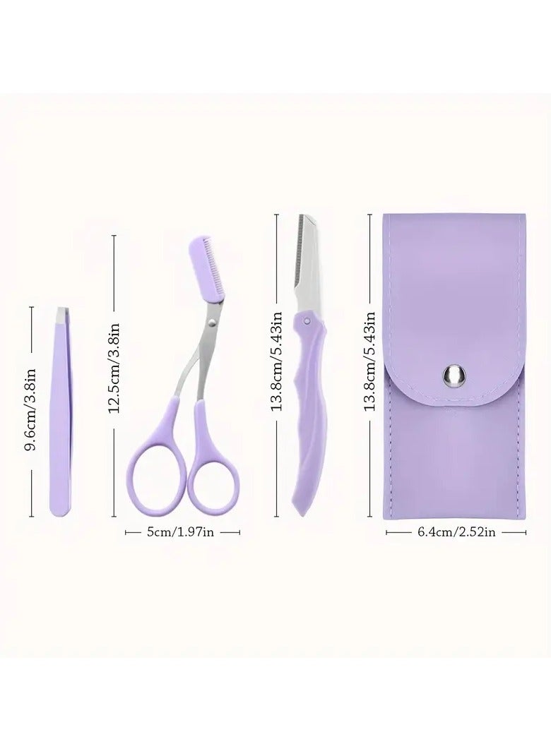 ORiTi Eyebrow Grooming Kit Eyebrow Tweezers Lightweight Stainless Steel Eyebrow Scissors with Comb Folding Eyebrow Scraper Salon Use Purple - Image 4