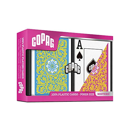 Copag 1546 Neoteric Design 100 Plastic Playing Cards Poker Size Standard YellowPinkBlue Double Deck Set Regular Index - Image 1