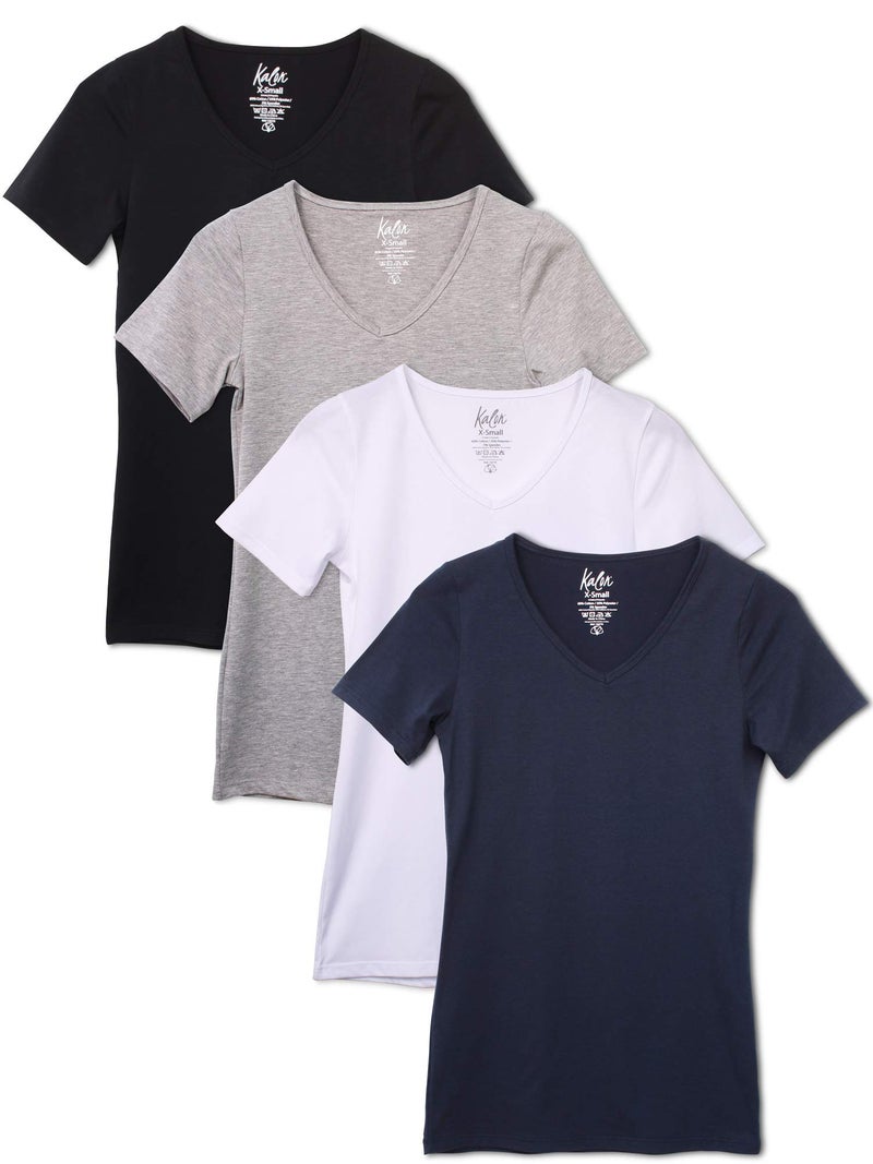 Kalon Womens 4Pack VNeck TShirt Base Layer 3XLarge Basics