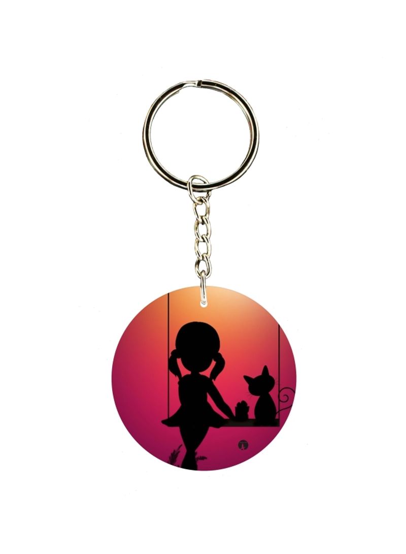 RKN Girl With A Cat Printed Keychain
