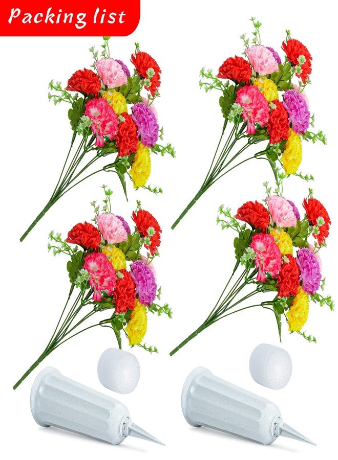 XONOR Cemetery Flowers, Set of 2 Artificial Carnation Bouquet Grave Memorial Flowers with Vase for Cemetery Headstones Decoration (Carnation) - Image 2
