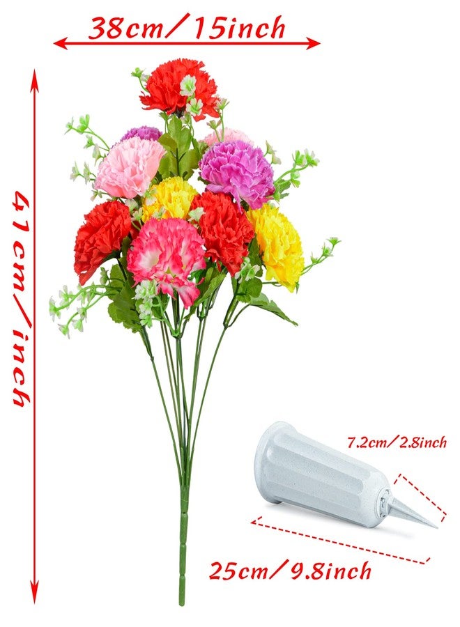 XONOR Cemetery Flowers, Set of 2 Artificial Carnation Bouquet Grave Memorial Flowers with Vase for Cemetery Headstones Decoration (Carnation) - Image 3