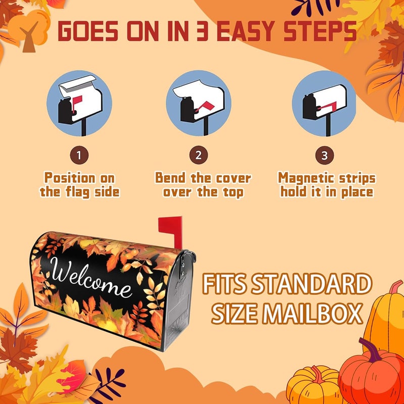 ARKUKT Autumn Fall Mailbox Cover Magnetic Welcome Maple Leaf Mailbox Wraps Post Letter Box Cover for Garden Yard Home Decor Standard Size 21" x 18" - Image 4