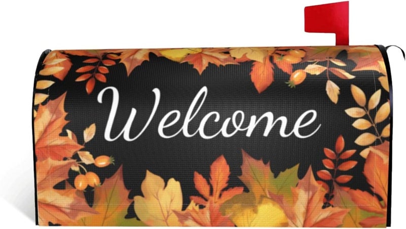 ARKUKT Autumn Fall Mailbox Cover Magnetic Welcome Maple Leaf Mailbox Wraps Post Letter Box Cover for Garden Yard Home Decor Standard Size 21" x 18" - Image 1