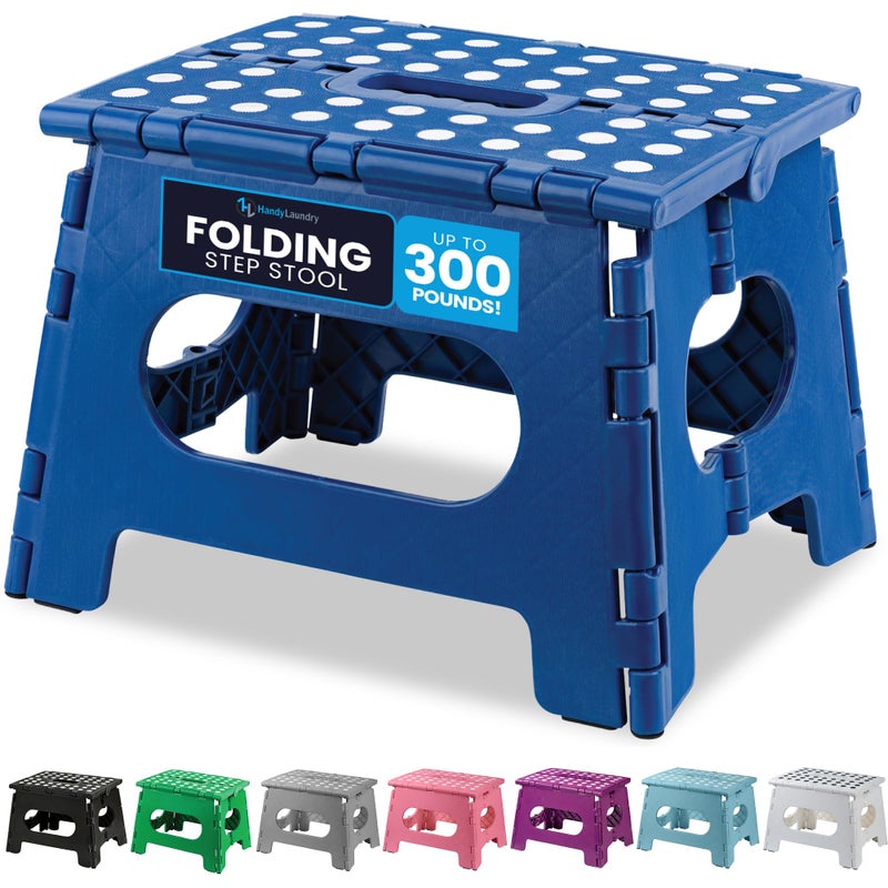 Handy Laundry Folding Lightweight Step Stool - Sturdy Enough to Support Adults and Safe Enough for Kids - Opens Easy with One Flip - Great for Kitchen, Bathroom or Bedroom (Blue) - Image 1