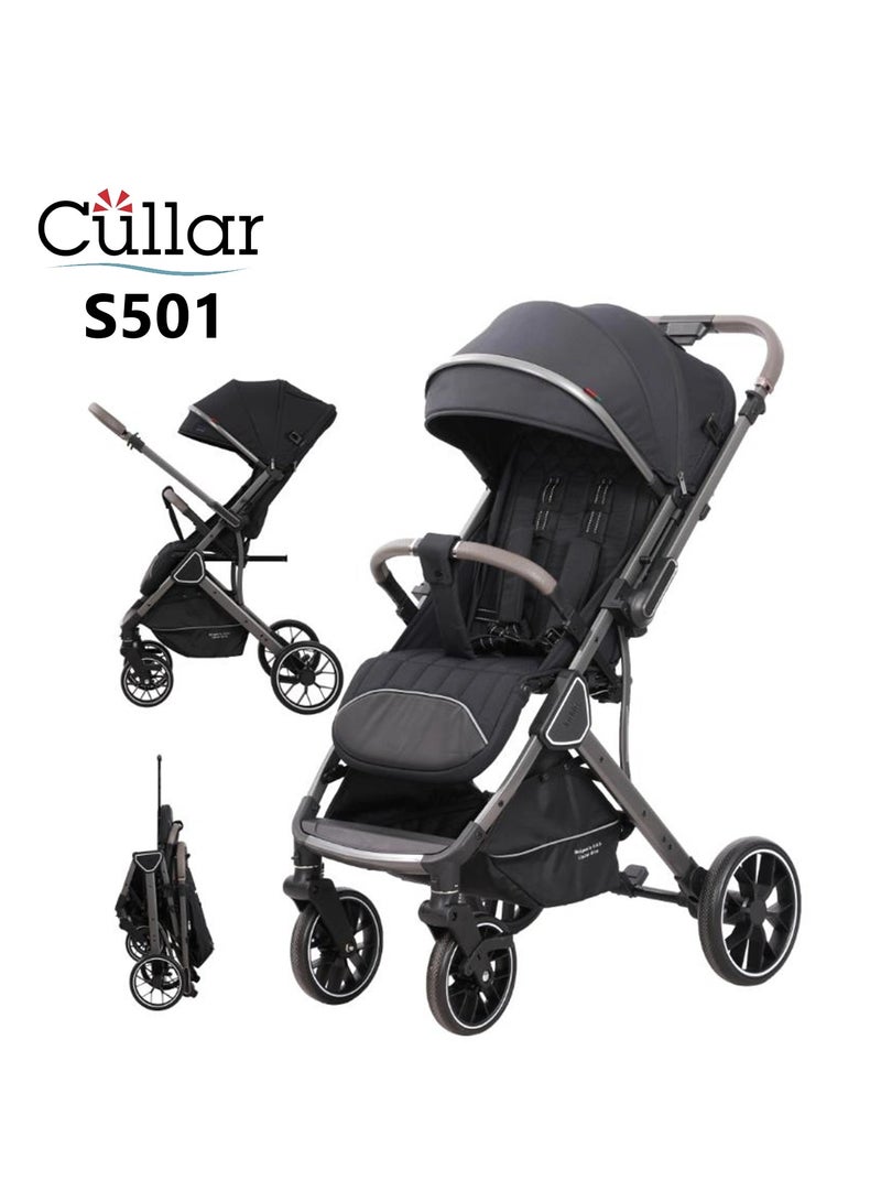 كولار عربة أطفال Cullar S501 | طيّ بيد واحدة، مظلّة قابلة للتعديل، مقعد قابل للانعكاس وإمالة متعددة الوضعيات | عجلات ممتصّة للصدمات، حزام أمان خماسي النقاط، وسلّة تخزين كبيرة | خفيفة الوزن ومدمجة ومثالية للسفر