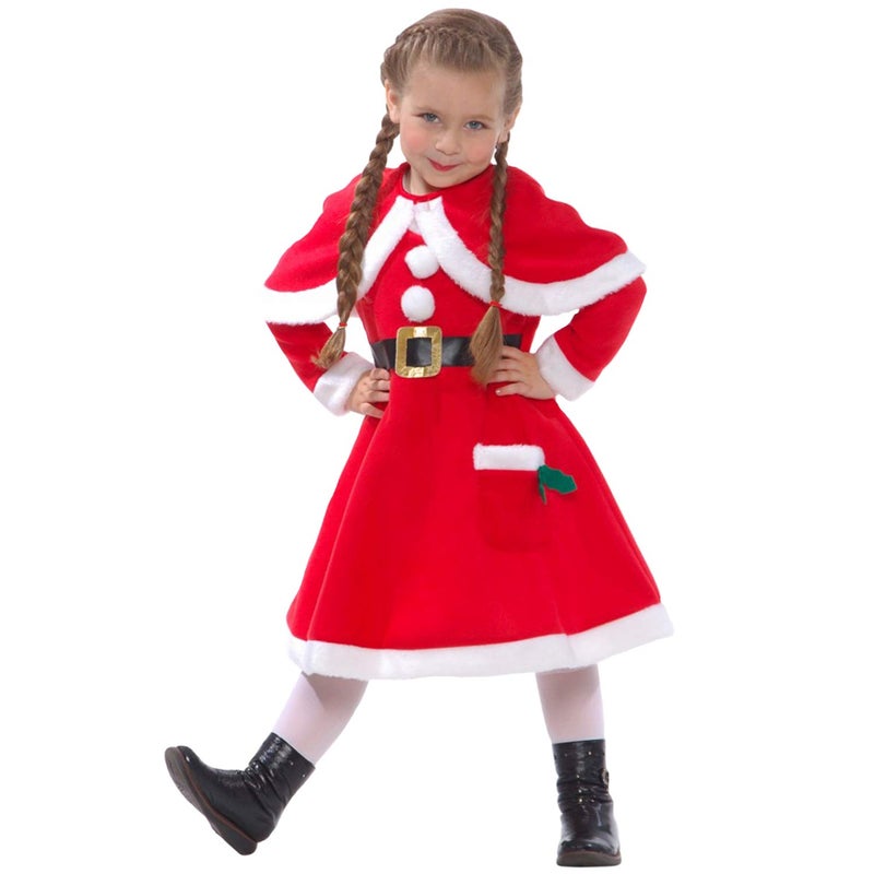 Morph Girls Mrs Claus Costume Santas Little Helper Kids Miss Christmas Dress Outfit - Small (Age 3-5) - Image 1