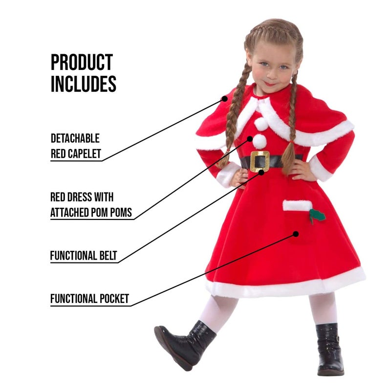 Morph Girls Mrs Claus Costume Santas Little Helper Kids Miss Christmas Dress Outfit - Small (Age 3-5) - Image 2