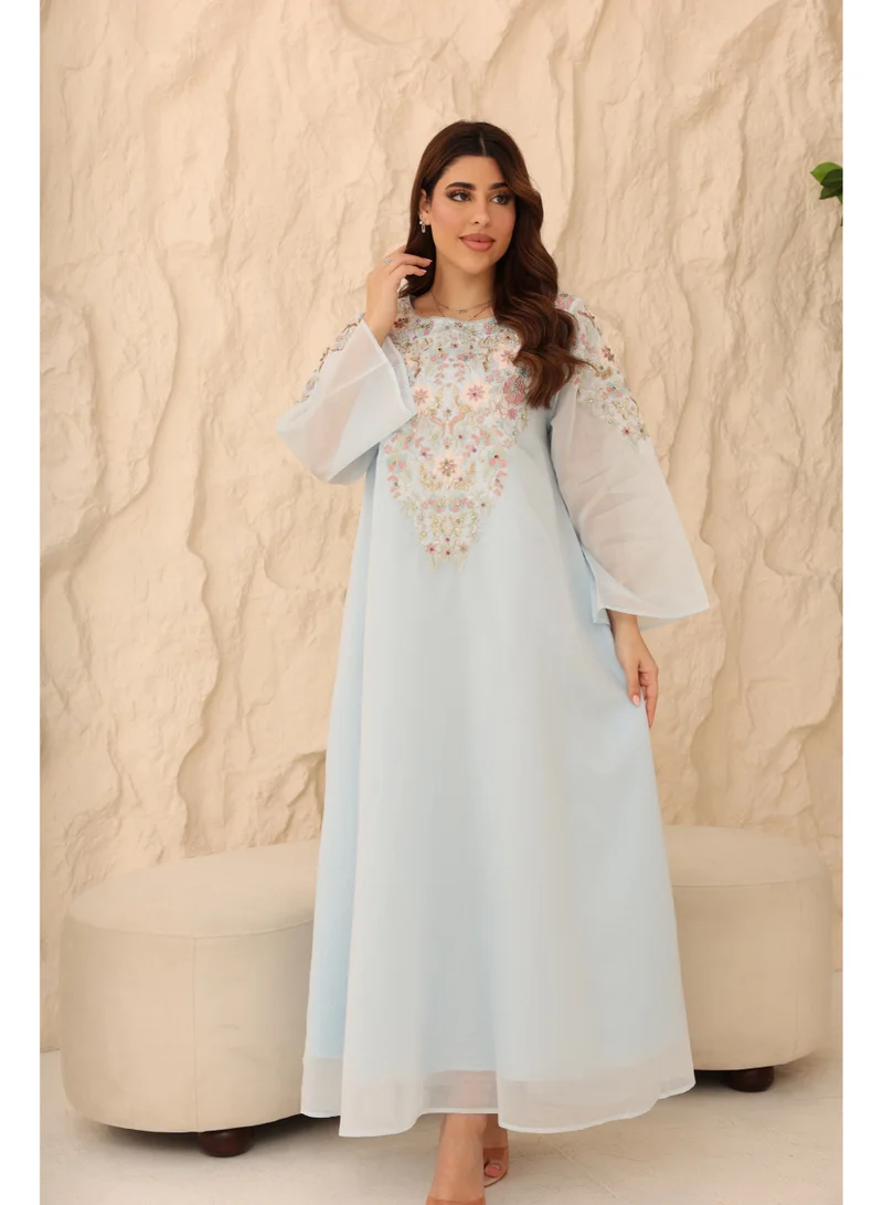 IKKXA Powder  Regal Embroidered Jalabiya IK1112 Blue