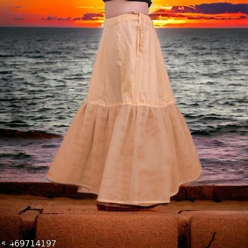 SEER Women's Cotton Cancan Petticoat, Hoopless Underskirt for Lehenga and Gown, Floor Length, Free Size, Peach Color (in, Alpha, XL, Regular, Standard, Peach Color Petticoat with Skin Color Cancan) - Image 4