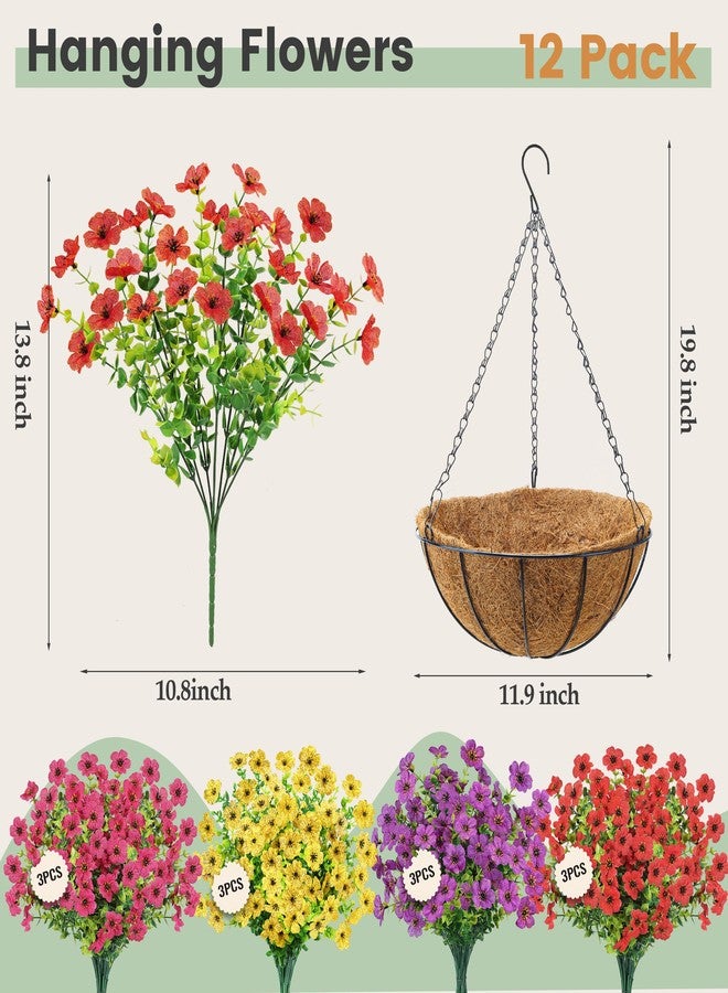 Der Rose Artificial Fake Hanging Flowers Baskets for Outdoors Spring Summer Decoration Faux Silk Colorful Daisy UV Resistant for Garden Porch Home Patio Balcony Decor - Image 3