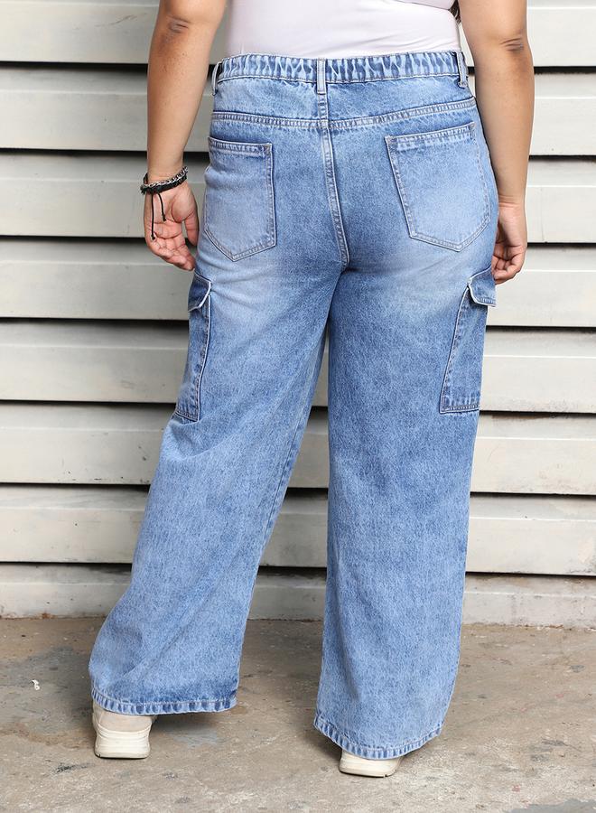 هاي ستار جينز كارجو بمقاس كبير وأرجل واسعة - Image 4