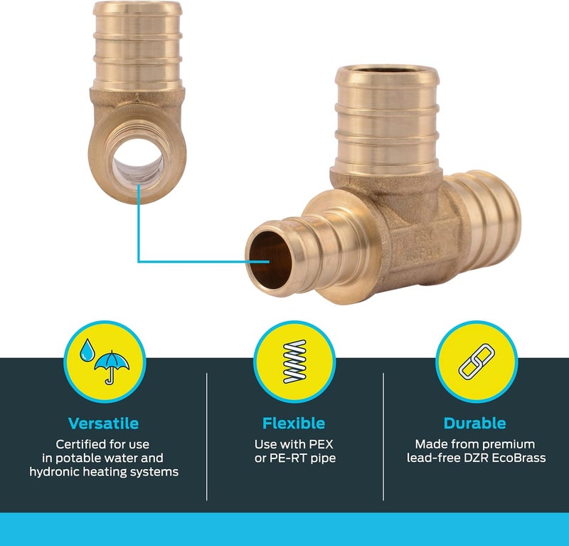 SharkBite Globally selected raw material 3/4 Inch x 1/2 Inch x 3/4 Inch Crimp Reducing Tee, Brass Plumbing Fitting, PEX Pipe, PE-RT, UC444LFA All user affordable trusted quality - Image 3