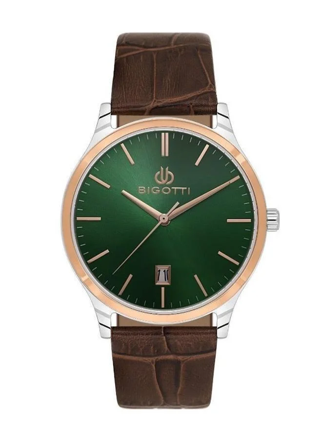 Bigotti Bigotti - Quotidiano Men Watch | Genuine LeatherBrass Case | Analog | Round Dial | Mineral Glass | Japanese Quartz | Water Resistant 50 Meters