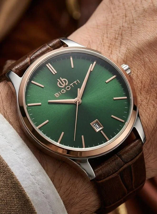 Bigotti Bigotti - Quotidiano Men Watch | Genuine LeatherBrass Case | Analog | Round Dial | Mineral Glass | Japanese Quartz | Water Resistant 50 Meters