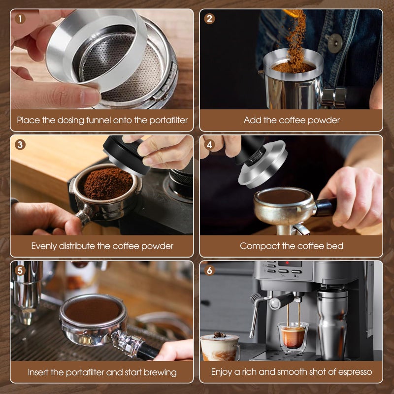 Reoszeank 51mm Espresso Accessories Kit, Espresso Distribution Tool, Spring Loaded Calibrated Tamper and Dosing Funnel Set, Coffee Distributor Leveler Fits Delonghi 51 mm Machines and Portafilter - Image 5
