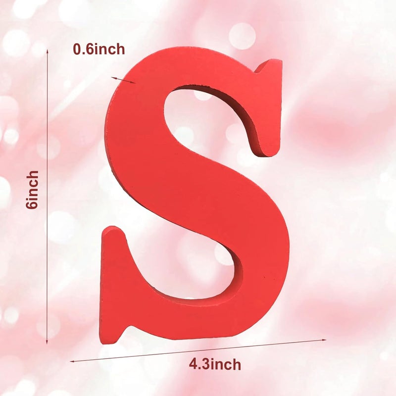 AOCEAN 6 Inch Red Wood Letters Unfinished Wood Letters for Wall Decor Decorative Standing Letters Slices Sign Board Decoration for Craft Home Party Projects S - Image 2