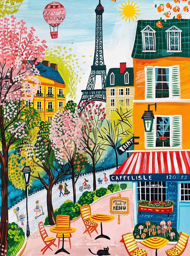 Cross & Glory - Morning At Caf? Lisle - 1000 Piece Jigsaw Puzzle For Adults | Paris Folk Art Puzzle | Bright Eiffel Tower Caf? Scene | Premium Quality 1000 Piece Puzzle For Adults - Image 1