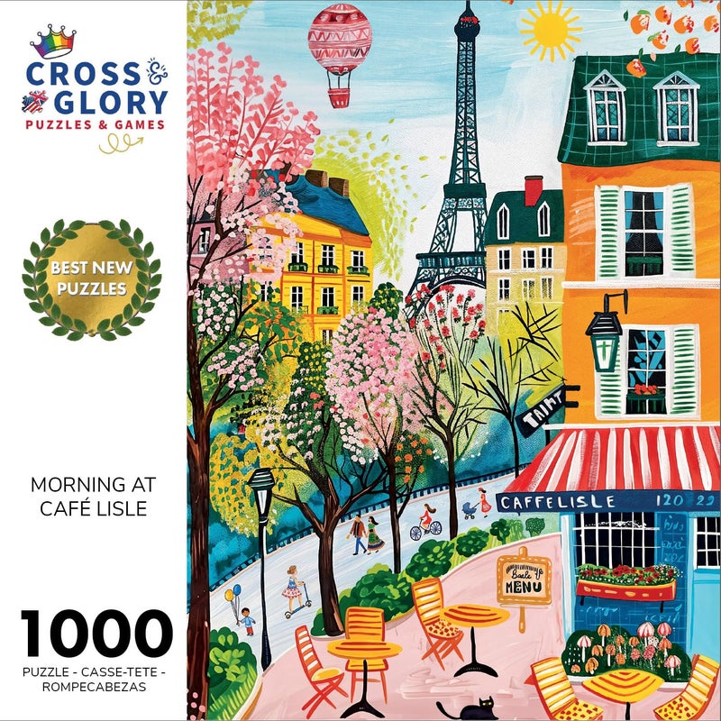 Cross & Glory - Morning At Caf? Lisle - 1000 Piece Jigsaw Puzzle For Adults | Paris Folk Art Puzzle | Bright Eiffel Tower Caf? Scene | Premium Quality 1000 Piece Puzzle For Adults - Image 3