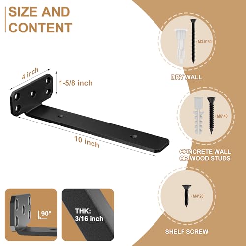 SKYSEN 12 Pack 10" Floating Shelf Bracket, Shelves Brackets, Wood Shelving Brackets Hardware - Heavy Duty - 4/6/8/10/12 inch - Real Hidden Bracket Design（tzj10-12） - Image 3