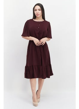 Women Plain Midi Dress, Maroon