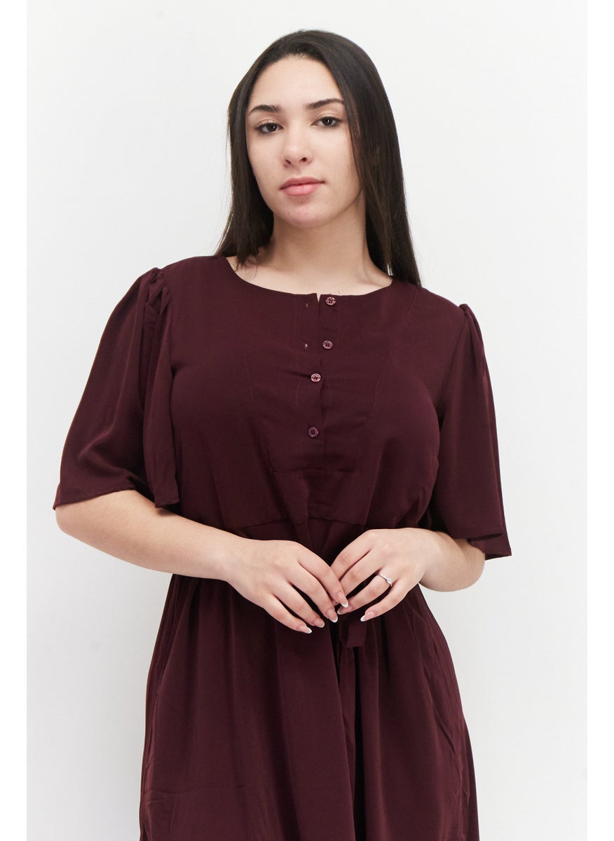 French Connection - Women Plain Midi Dress, Maroon - Image 1