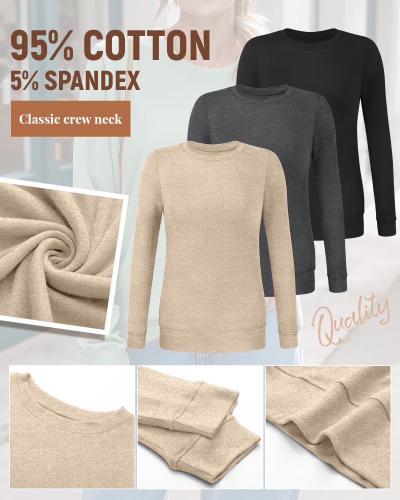 Riyiper 3 Pack Women's Long Sleeve Sweatshirts, Crew Neck Pullover Shirts Loose Casual Lightweight Fall Tops 2026 Trendy(Black, Apricot, Dark Gray,Small) - Image 5