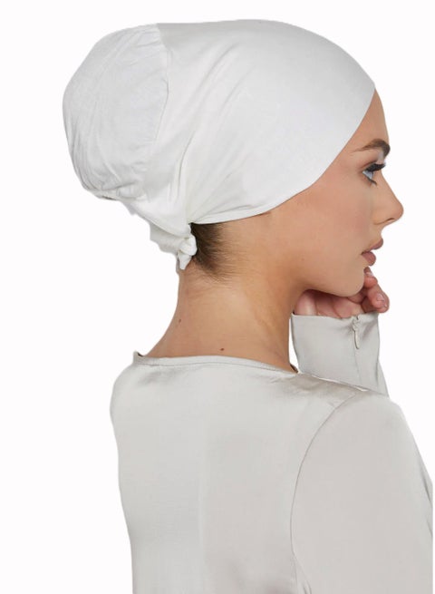 قبعة عمامة نسائية من الجيرسي مع رباط للإغلاق، وغطاء رأس إسلامي - أبيض باهت