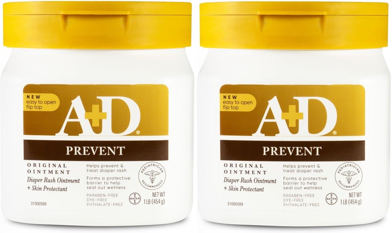 A + D مرهم طفح الحفاض الأصلي A+D - يمنع ويحمي طفح الحفاض - مرطب واقي للبشرة مع فيتامينات A و D - مرهم شفاء للبشرة الجافة والمتشققة - 16 أونصة - عبوة من 2 - Image 1