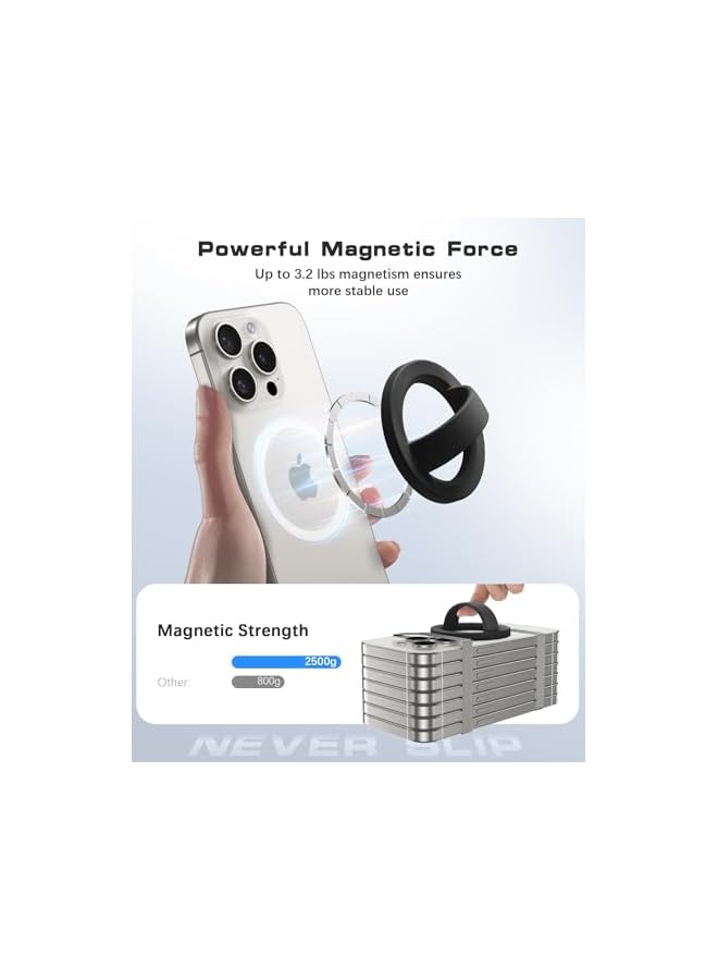 Green Tiger Magnetic Phone Grip, 360° Rotation, Removable Loop Grip with Silicone Soft Finger Strap, Phone Ring Holder for Back of Phone for iPhone 15/14/13/12 Pro Max/Plus (Black) - Image 2