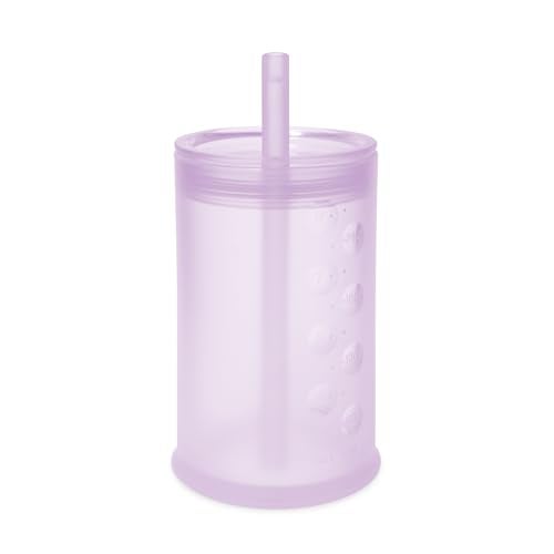 Olababy Clear View Silicone Training Cup with Straw Lid Toddler Sippy Trainer 12mo Unbreakable Water Drinking Cups for Kids 2yr Baby Led Weaning Feeding Supplies Lilac 9 oz