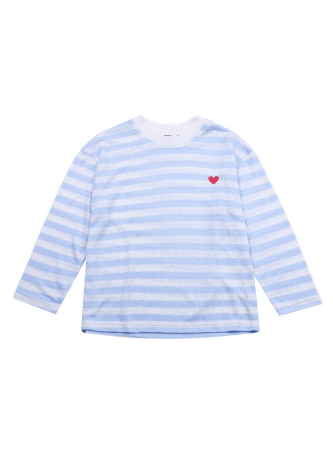 Summer Children's Long-sleeved Striped Sun-protective Shirt For Men And Women Middle And Big Children's Lightweight Tencel Embroidered T-shirt Trendy - Image 5